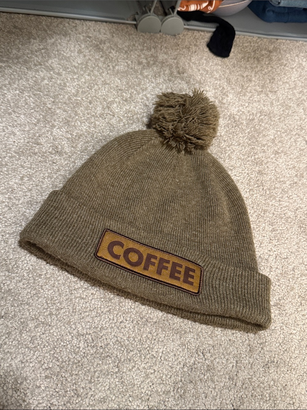 Coal Coffee Patch Pom-Pom Beanie - Olive Green